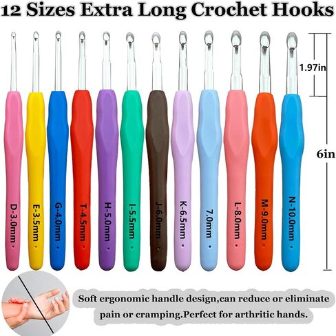 Hobekoee 22 Sizes Crochet Hooks Set with Sky Blue Case,0.5mm-10mm Ergonomic Soft Handle Crochet Hook Needles Set for Arthritic Hands,Complete Crochet Set in Kuwait