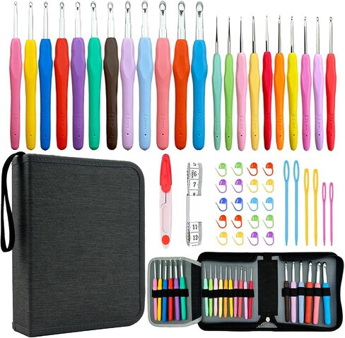Hobekoee 22 Sizes Crochet Hooks Set with Sky Blue Case,0.5mm-10mm Ergonomic Soft Handle Crochet Hook Needles Set for Arthritic Hands,Complete Crochet Set in Kuwait