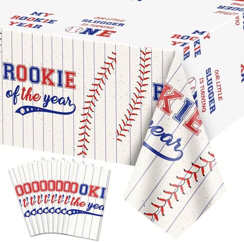 4 Pack Rookie of The Year Tablecloths, 51x87'' Plastic Table Covers My Rookie Year Tablecloth for Boys First Baseball Party Decorations, Baseball 1st Birthday Party Supplies in Kuwait