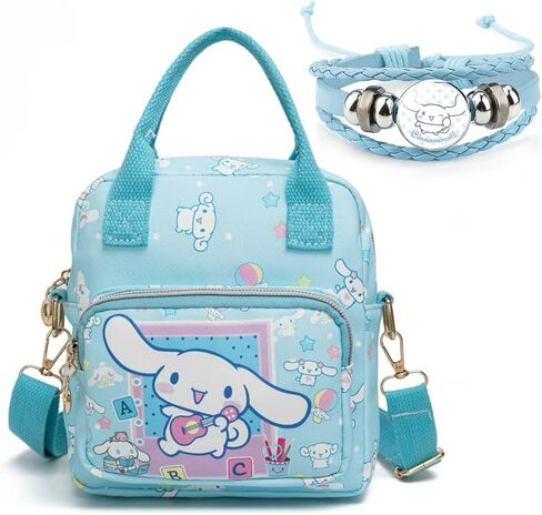 Kawaii Kitty Friends PU Crossbody Bag with Handles Adjustable Shoulder Strap and Bracelet, Cartoon Handbag with Zipper, Wallet Purse Shoulder Messenger Bag Coin Pouch Accessories for Women Girls in Saudi Arabia