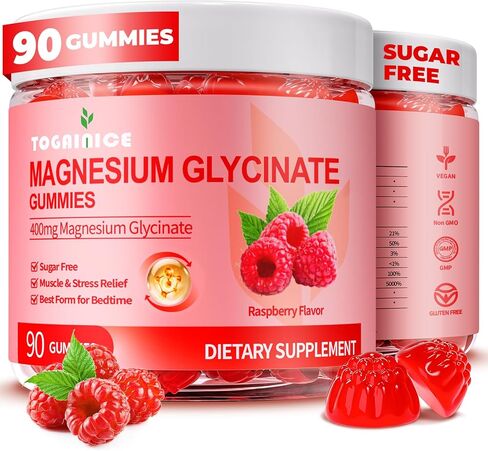 Magnesium Glycinate Gummies 400mg for Adult & Kids，90 Ct Sugar Free Magnesium Gummies with Potassium Magnesium Supplement for Women & Men，Sleep Msucle & Engergy Support，Raspberry Flavor in Saudi Arabia