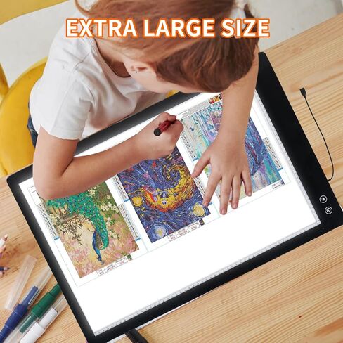 Keiwrlight A4 Diamond Art Light Board - صندوق ضوء رفيع قابل لإعادة الشحن لتتبع 5 مستويات السطوع A4 Light Pad لطلاء الماس الرسم الوشم الإكسسوارات Art Child W/Case in Kuwait