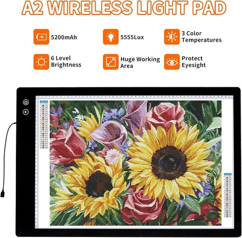 Keiwrlight A4 Diamond Art Light Board - صندوق ضوء رفيع قابل لإعادة الشحن لتتبع 5 مستويات السطوع A4 Light Pad لطلاء الماس الرسم الوشم الإكسسوارات Art Child W/Case in Kuwait