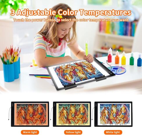 Keiwrlight A4 Diamond Art Light Board - صندوق ضوء رفيع قابل لإعادة الشحن لتتبع 5 مستويات السطوع A4 Light Pad لطلاء الماس الرسم الوشم الإكسسوارات Art Child W/Case in Kuwait