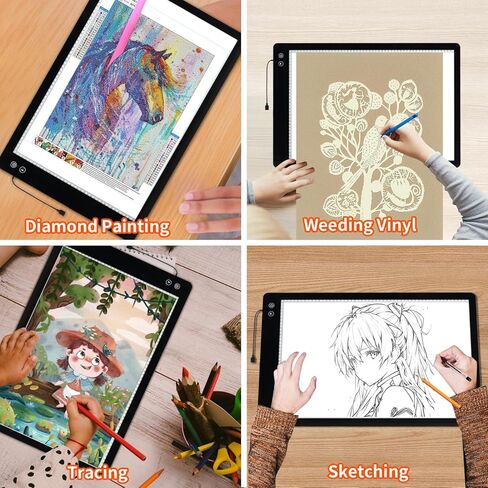 Keiwrlight A4 Diamond Art Light Board - صندوق ضوء رفيع قابل لإعادة الشحن لتتبع 5 مستويات السطوع A4 Light Pad لطلاء الماس الرسم الوشم الإكسسوارات Art Child W/Case in Kuwait