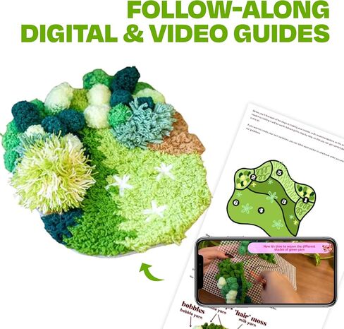 CRAFT CLUB Mushroom Meadow Moss Coaster Kit DIY Craft Set with Video Tutorials Includes Tools Yarn Materials Ideal for Beginners and Experienced Crafters in Saudi Arabia