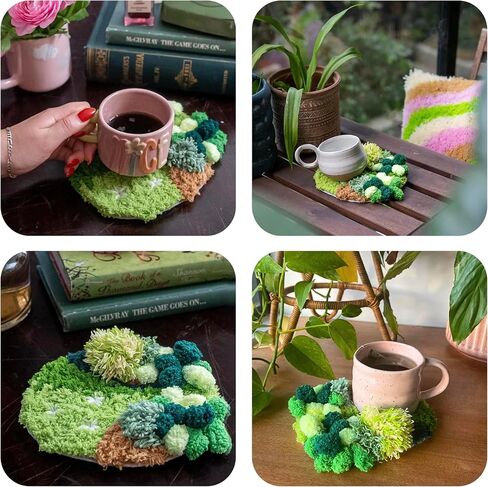 CRAFT CLUB Mushroom Meadow Moss Coaster Kit DIY Craft Set with Video Tutorials Includes Tools Yarn Materials Ideal for Beginners and Experienced Crafters in Saudi Arabia