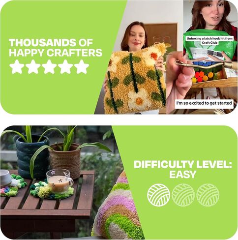 CRAFT CLUB Mushroom Meadow Moss Coaster Kit DIY Craft Set with Video Tutorials Includes Tools Yarn Materials Ideal for Beginners and Experienced Crafters in Saudi Arabia