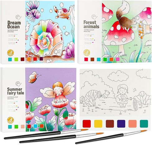 Watercolor Painting Book,Pocket Water Color Paint Mess Free Coloring for Kids Ages 2-4,3-5,6-8,Travel Arts and Crafts Creative Valentine's Gift Easter Basket Stuffers for Toddlers Boys Girls in Kuwait