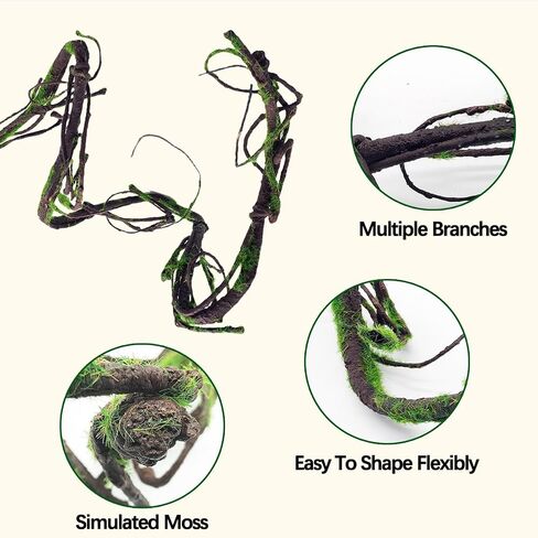 BNOSDM Reptile Bend-A-Branch Vines with Moss Bendable Jungle Climbing Vine Pet Habitat Decor for Bearded Dragons Chameleon Geckos Snakes Lizards Frogs in Kuwait