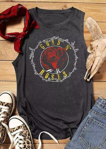 قميص بدون أكمام للسيدات بهيكل عظمي مضحك من Guns N' Roses بدون أكمام صيفي مطبوع عليه حروف كاجوال بدون أكمام على شكل جمجمة in Kuwait