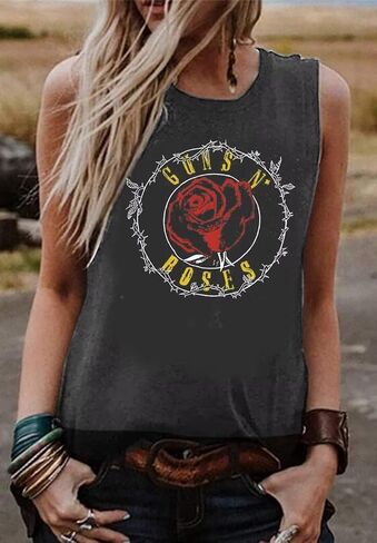 قميص بدون أكمام للسيدات بهيكل عظمي مضحك من Guns N' Roses بدون أكمام صيفي مطبوع عليه حروف كاجوال بدون أكمام على شكل جمجمة in Kuwait