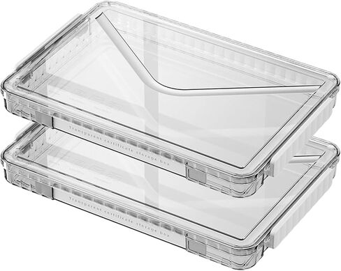 2 حزمة صناديق تخزين ملفات بلاستيكية واضحة مع أغطية مغلقة ، منظم الشهادات الشفافة مع مقبض ، حالة مشروع محمول للأدراج ، مربع ملفات قابلة للتكديس (مزلاج أحمر ، صغير) in Kuwait