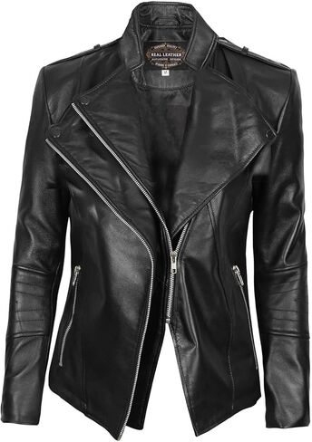 Blingsoul Womens Leather Jacket Motorcycle - Asymmetrical Leather Jackets for Women in Kuwait