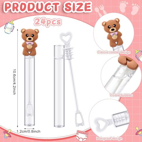 24 Pcs Bear Bubble Wands Bulk Mini Bubble Wands for Baby Shower Boys Baptism Birthday Bear Theme Party Supplies Summer Gift Toys Classroom Prizes in Kuwait