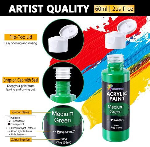 Acrylic Paint, 24 Colors Acrylic Paint Set, 2oz/59ml Bottles, Premium Acrylic Paints for Artists, Beginners and Adults on Canvas Rocks Wood Ceramic Fabric in Saudi Arabia