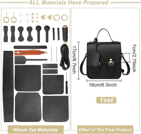 Wadorn DIY Leather Leather Counter Courd Kit ، Pu Crossbody Bag Bag Pattern Materials Kit Handicraft Women Messenger Base Mork in Kuwait