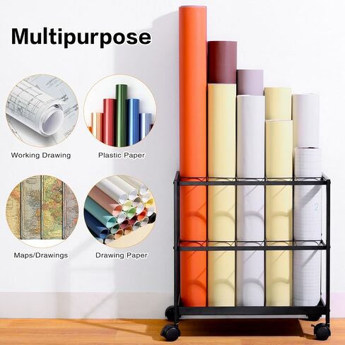 Blueprint Storage Rack Cart - 20 Slots Metal Blueprint Holder with Double-Layer Grids Ensures Secure, Non-Slip Storage, Organizing Posters, Architectural Plans, and Artwork Stably. (20 Slots) in Saudi Arabia
