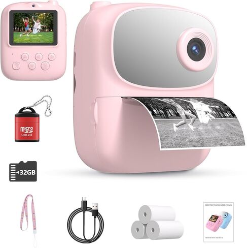Kids Instant Print Camera 2025, 32GB Memory, Dual Lens with 2.4-Inch Screen and 1080p HD, Nice Gift for Boys and Girls Ages 4-13, Ideal for Toddlers and Teenagers (Blue) in Kuwait