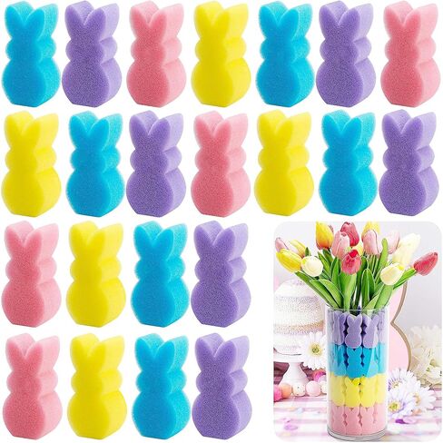 Watayo 60 Easter Sponge Bunnies Vase Filler and 20 Artificial Tulips Set, Multicolor Easter Decoration Bunnies Tulips Vase Stuffer, Easter Spring Rabbit Flowers Vase Filler for Home Table Decor in Kuwait