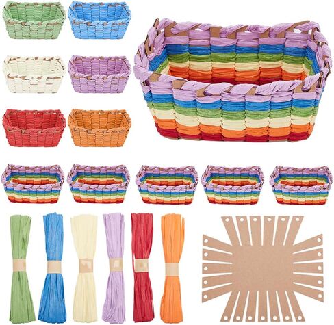 FREEBLOSS 12 Set DIY Basket Weaving Kit Hexagon Raffia Ribbon Basket Creative Basketry Kit for Students Basket Weaving Supplies for Arts and Crafts Projects Basket Activities in Kuwait