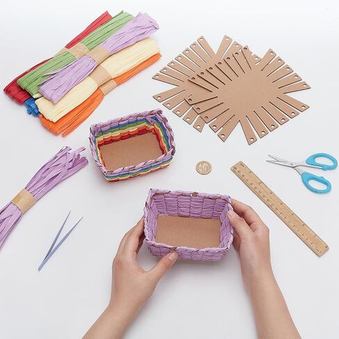 FREEBLOSS 12 Set DIY Basket Weaving Kit Hexagon Raffia Ribbon Basket Creative Basketry Kit for Students Basket Weaving Supplies for Arts and Crafts Projects Basket Activities in Kuwait