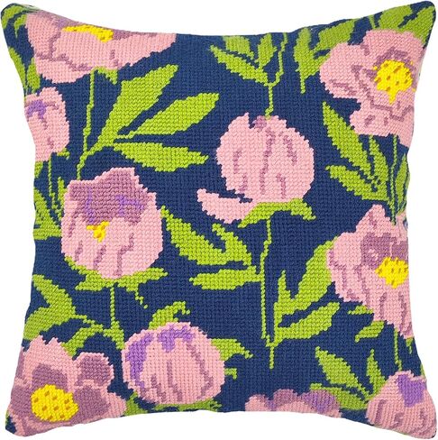 Howie's Needlepoint Needlepoint Kits for Adults, Pillow Front Cross Stitch Kit with Embroidery Pattern on Canvas, Yarn, 2 Needles and Instruction, 16 x 16inch(Pink Tulips) in Kuwait