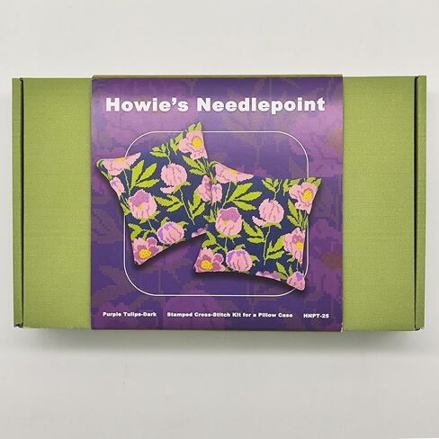 Howie's Needlepoint Needlepoint Kits for Adults, Pillow Front Cross Stitch Kit with Embroidery Pattern on Canvas, Yarn, 2 Needles and Instruction, 16 x 16inch(Pink Tulips) in Kuwait