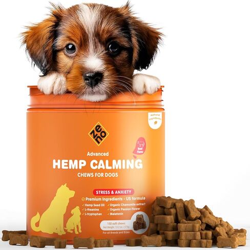 Zeno Hemp مهدئ المضغ للقلق القلق 150 PCS - قلق القلق الكلب - الميلاتونين للكلاب - مضغ تهدئة الكلاب - للضغط والسفر أو الفحص أو النباح أو الاستمالة - علاج الكلاب - دجاج in Kuwait