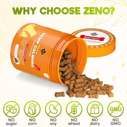 Zeno Hemp مهدئ المضغ للقلق القلق 150 PCS - قلق القلق الكلب - الميلاتونين للكلاب - مضغ تهدئة الكلاب - للضغط والسفر أو الفحص أو النباح أو الاستمالة - علاج الكلاب - دجاج in Kuwait