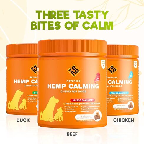 Zeno Hemp مهدئ المضغ للقلق القلق 150 PCS - قلق القلق الكلب - الميلاتونين للكلاب - مضغ تهدئة الكلاب - للضغط والسفر أو الفحص أو النباح أو الاستمالة - علاج الكلاب - دجاج in Kuwait