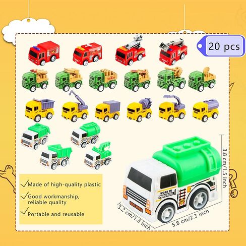 20 Pack Mini Pull Back Cars Small Construction Vehicles Fire Truck Pullback Vehicle Toy Cars Kids Boys Girls Birthday Gift Party Favors in Kuwait