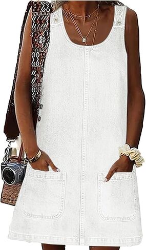 ebossy Women's Vintage Distressed Sleeveless Baggy Loose Denim Mini Dress with Pocket in Saudi Arabia