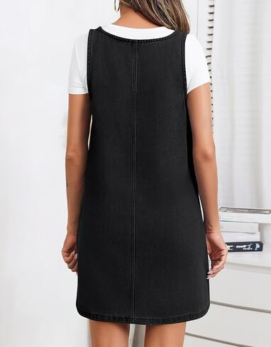 ebossy Women's Vintage Distressed Sleeveless Baggy Loose Denim Mini Dress with Pocket in Saudi Arabia