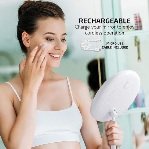 OVENTE 9'' Lighted Wall Mount Makeup Mirror with Mini Magnetic 10X Magnifying Mirror, Rechargeable Vanity Mirror, Touch Screen Dimmable LED Lights, Flexible Gooseneck & Suction Mounting, White MOW22W in Saudi Arabia