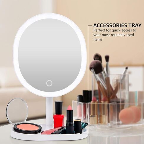 OVENTE 9'' Lighted Wall Mount Makeup Mirror with Mini Magnetic 10X Magnifying Mirror, Rechargeable Vanity Mirror, Touch Screen Dimmable LED Lights, Flexible Gooseneck & Suction Mounting, White MOW22W in Saudi Arabia