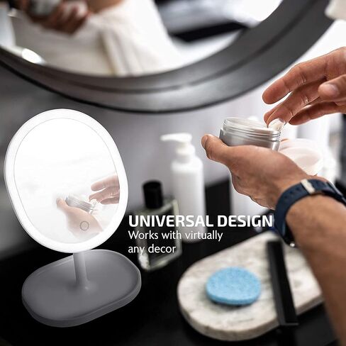 OVENTE 9'' Lighted Wall Mount Makeup Mirror with Mini Magnetic 10X Magnifying Mirror, Rechargeable Vanity Mirror, Touch Screen Dimmable LED Lights, Flexible Gooseneck & Suction Mounting, White MOW22W in Saudi Arabia