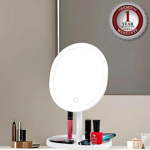 OVENTE 9'' Lighted Wall Mount Makeup Mirror with Mini Magnetic 10X Magnifying Mirror, Rechargeable Vanity Mirror, Touch Screen Dimmable LED Lights, Flexible Gooseneck & Suction Mounting, White MOW22W in Saudi Arabia
