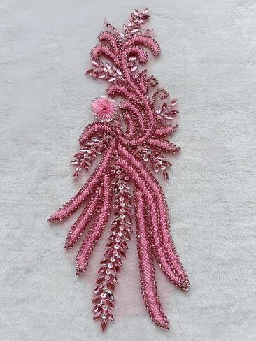 Pure Handmade Bodice lace Applique Hand Sewing Beaded Sequins Trim Patches for Dress Accessories 5.9X17.7inches (Silver) in Kuwait