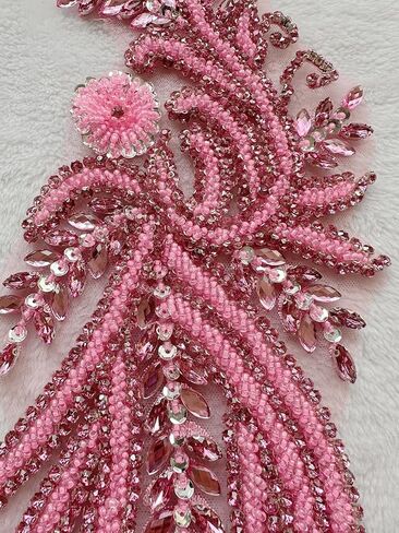 Pure Handmade Bodice lace Applique Hand Sewing Beaded Sequins Trim Patches for Dress Accessories 5.9X17.7inches (Silver) in Kuwait