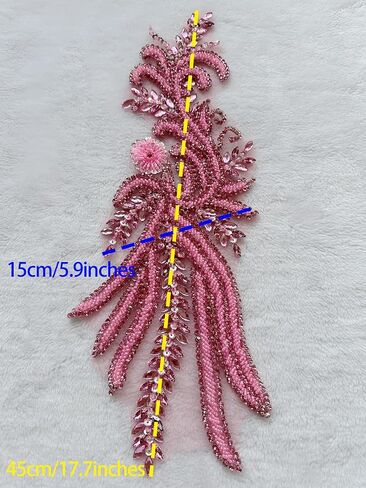 Pure Handmade Bodice lace Applique Hand Sewing Beaded Sequins Trim Patches for Dress Accessories 5.9X17.7inches (Silver) in Kuwait