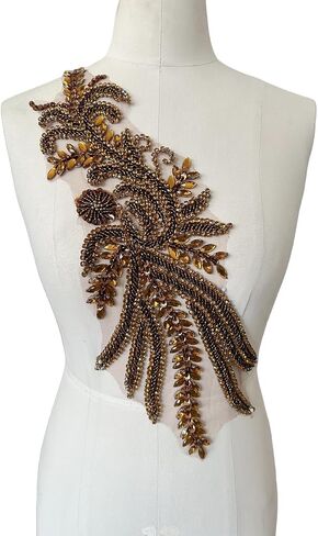 Pure Handmade Bodice lace Applique Hand Sewing Beaded Sequins Trim Patches for Dress Accessories 5.9X17.7inches (Silver) in Kuwait