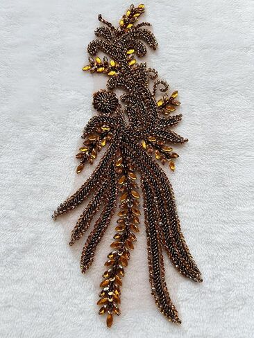 Pure Handmade Bodice lace Applique Hand Sewing Beaded Sequins Trim Patches for Dress Accessories 5.9X17.7inches (Silver) in Kuwait