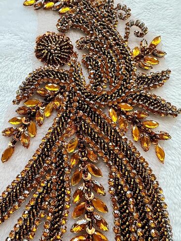 Pure Handmade Bodice lace Applique Hand Sewing Beaded Sequins Trim Patches for Dress Accessories 5.9X17.7inches (Silver) in Kuwait