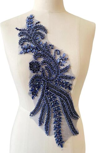 Pure Handmade Bodice lace Applique Hand Sewing Beaded Sequins Trim Patches for Dress Accessories 5.9X17.7inches (Silver) in Kuwait