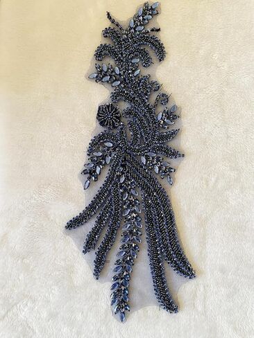 Pure Handmade Bodice lace Applique Hand Sewing Beaded Sequins Trim Patches for Dress Accessories 5.9X17.7inches (Silver) in Kuwait