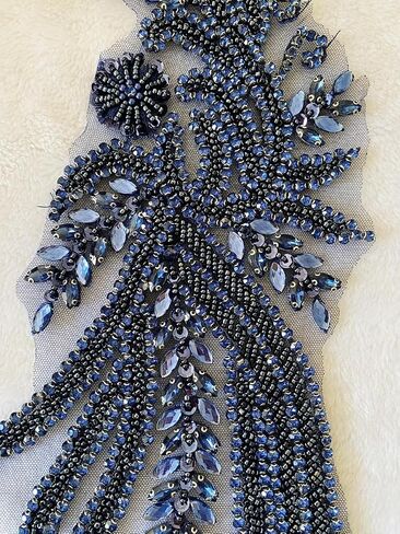 Pure Handmade Bodice lace Applique Hand Sewing Beaded Sequins Trim Patches for Dress Accessories 5.9X17.7inches (Silver) in Kuwait