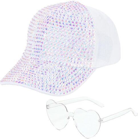 Bling Studded Shiny Rhinestones Crystals Baseball Cap, Sparkle Adjustable Ponytail Visor Cap Sun Hat for Women Men Hot Pink in Saudi Arabia