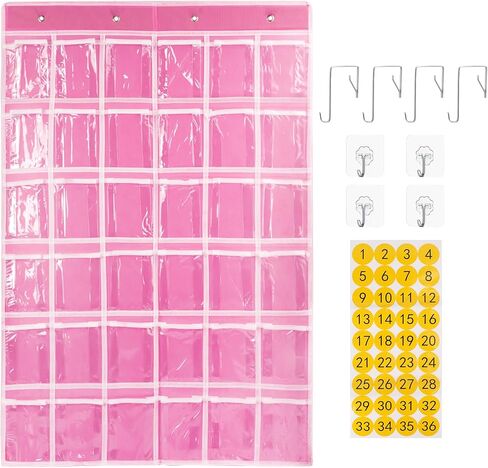 30 Clear Pockets Classroom Pocket Chart Organizer ، Pocket Chart لحامل حاسبة الهاتف ، حاسبة باب الحائط المعلقة CADDY مع السنانير وملصقات الأرقام (الأزرق) in Saudi Arabia