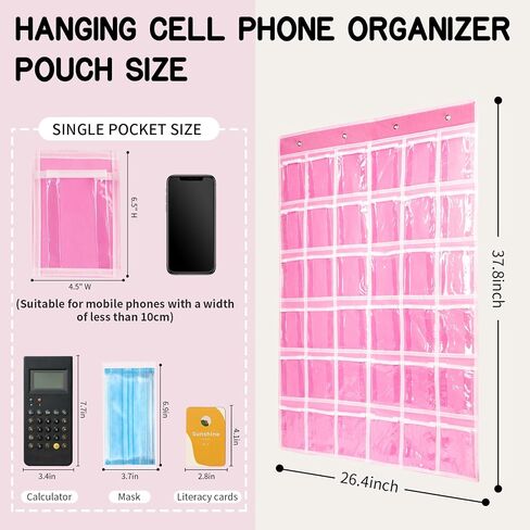 30 Clear Pockets Classroom Pocket Chart Organizer ، Pocket Chart لحامل حاسبة الهاتف ، حاسبة باب الحائط المعلقة CADDY مع السنانير وملصقات الأرقام (الأزرق) in Saudi Arabia